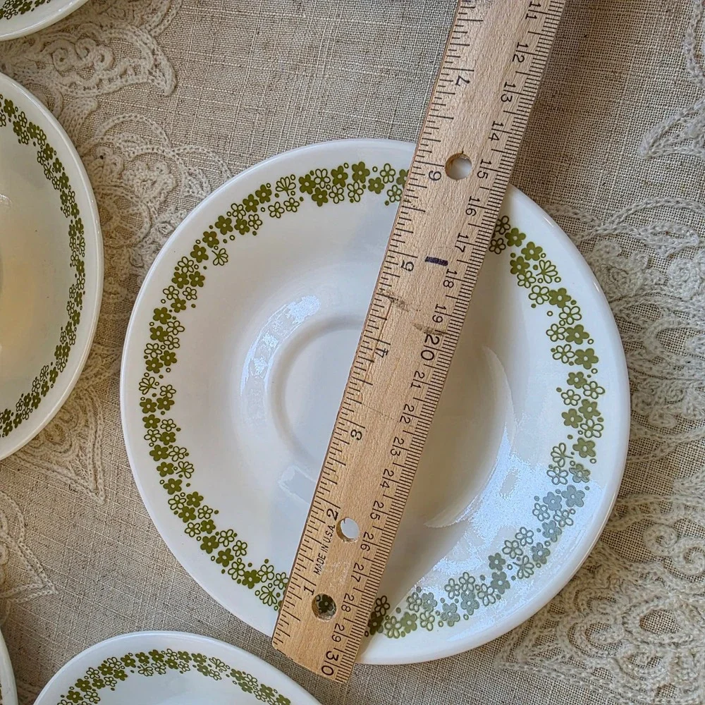 Corelle Crazy Daisy Tea Cup Saucer Set 16pc Green Spring Blossom Vintage MCM